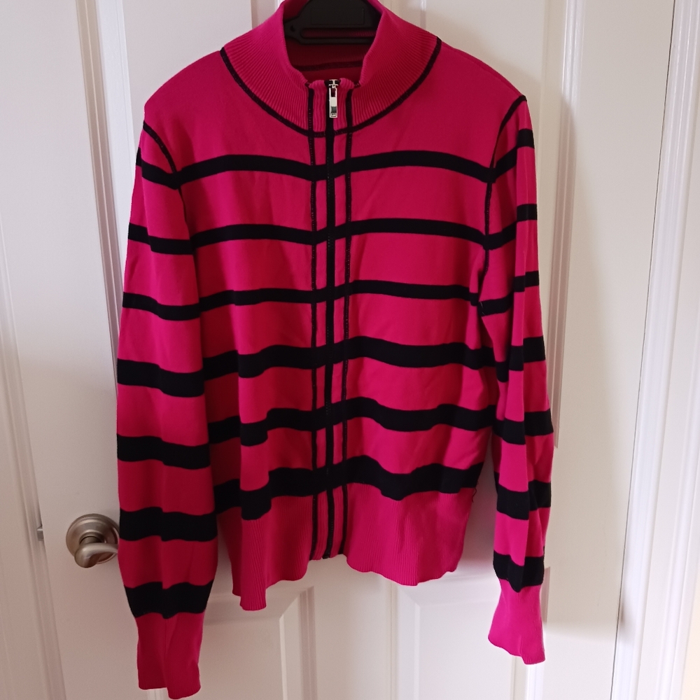Stripes Zip-up Mock Neck Sweater